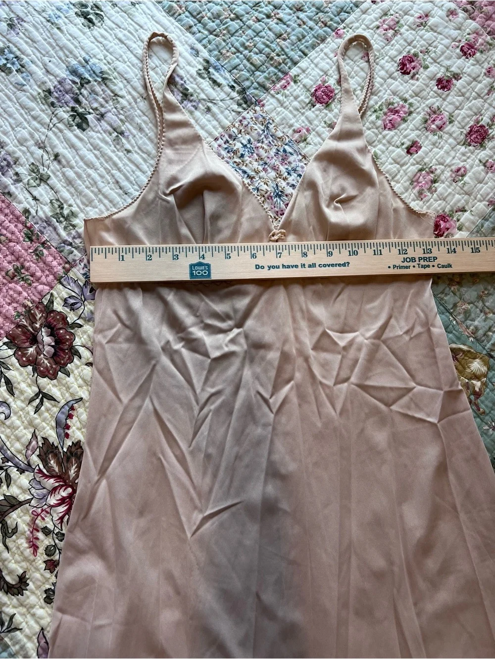 Vintage Formfit Rogers Embroidered Scallop V-Neck Full Slip Dress 34 Tall Beige - Picture 7 of 10